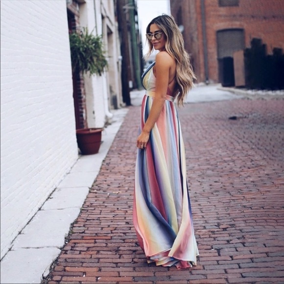 Rainbow Colorful Chiffon Mesh Maxi Dress - Picture 4 of 6